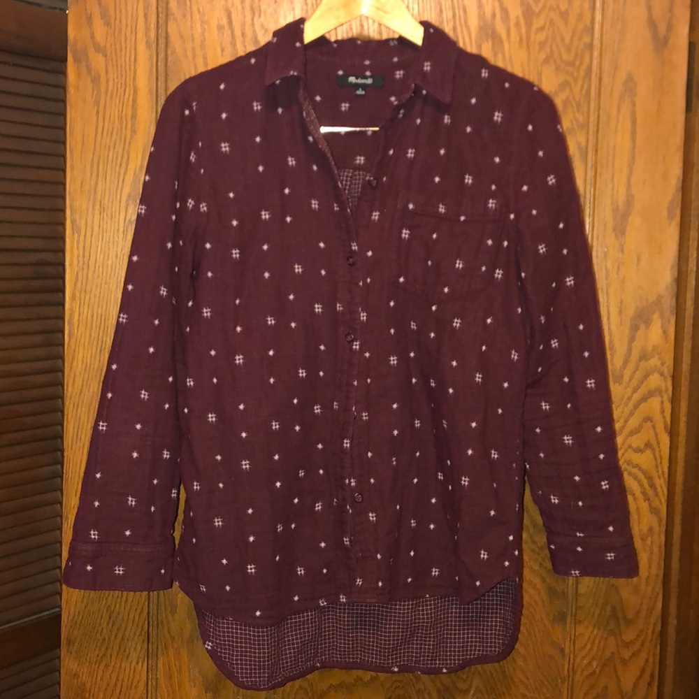 Madewell Cranberry Button Down Pattern Top Small - image 1